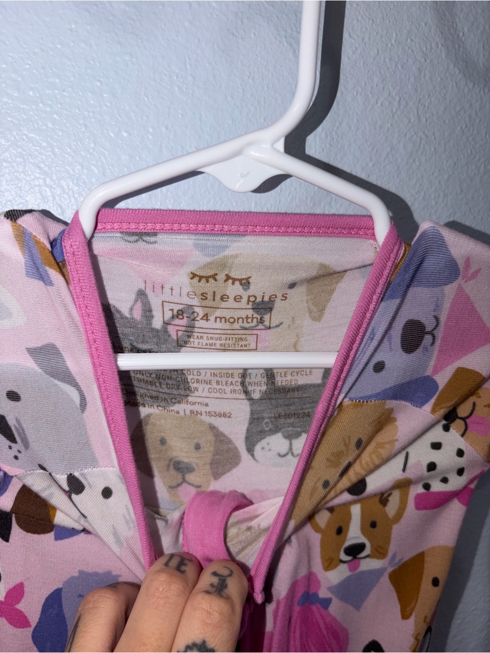 Little Sleepies Pink Dog Print Zip One-Piece Footie Pajamas - Picture 3 of 4
